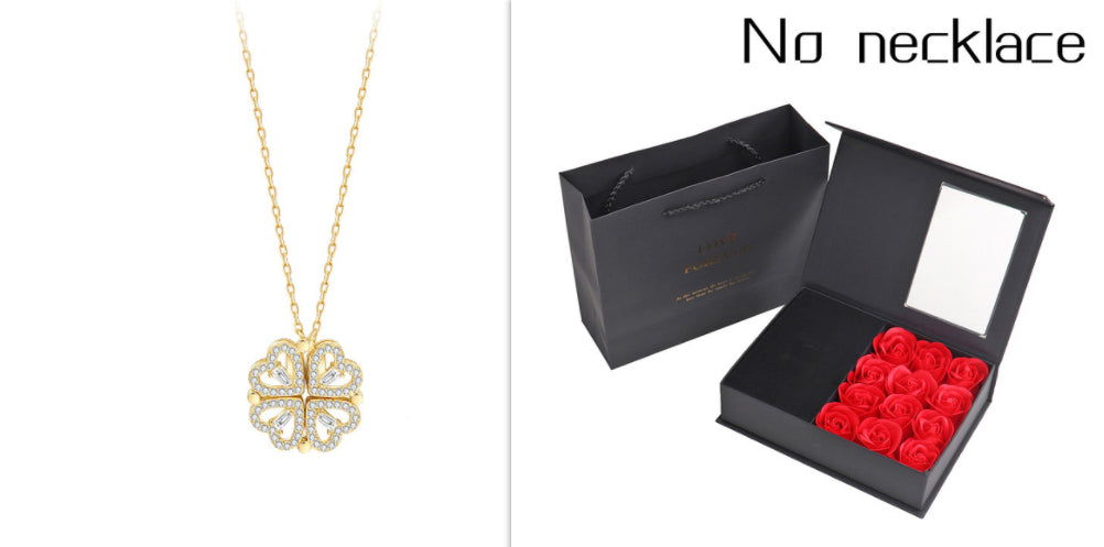 Explosive Detachable Cubic Zircon Heart Shape Four-leaf Clover Necklace Pendant For Women