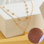 Double-layer Chain with Heart Pendant Multilayered Gold Color Metal Necklaces Fashionable Accessories