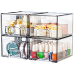 1 2 4 Pack Clear Stackable Storage Drawers, 11.2cm, 4.4in Tall Acrylic Bathroom Makeup Organizer,Plastic Storage Bins For Vanity, Undersink, Kitchen Cabinets, Pantry, Home Organization | Orazek UK Ltd