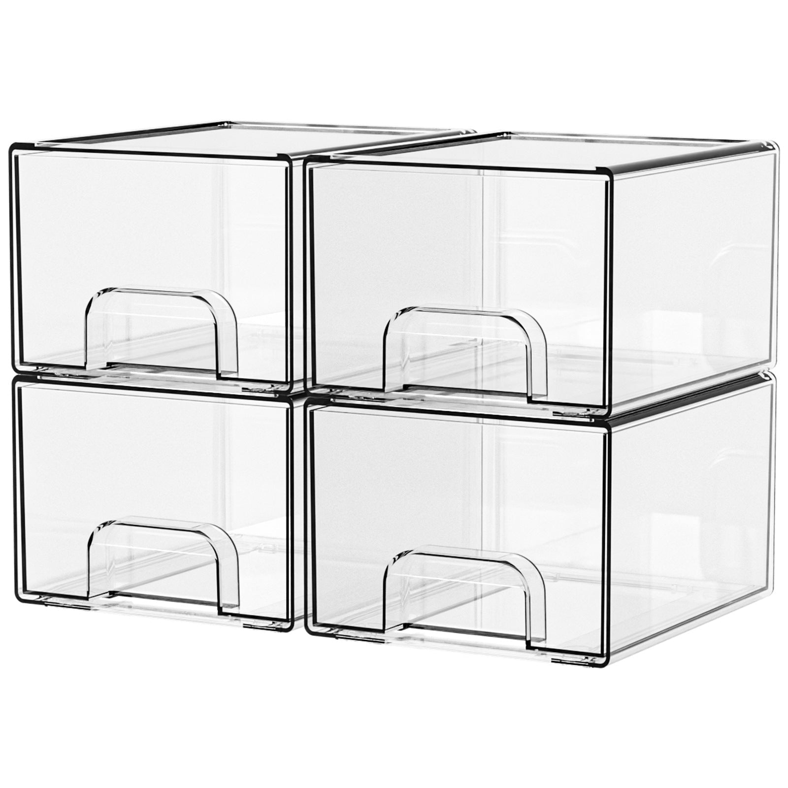1 2 4 Pack Clear Stackable Storage Drawers, 11.2cm, 4.4in Tall Acrylic Bathroom Makeup Organizer,Plastic Storage Bins For Vanity, Undersink, Kitchen Cabinets, Pantry, Home Organization | Orazek UK Ltd