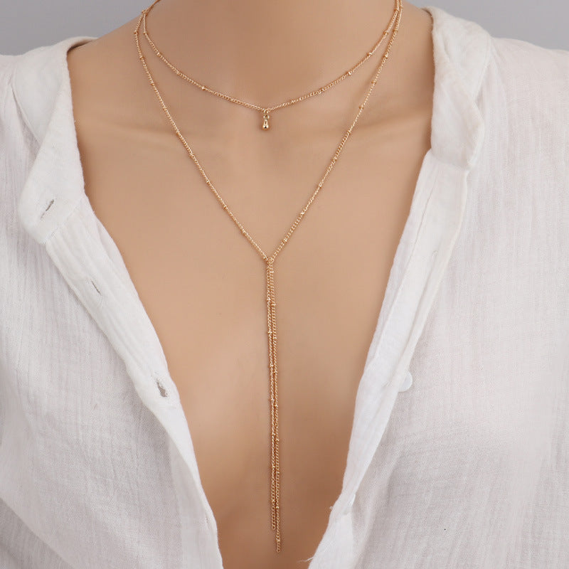 Gold Plated Double Layered Retro Chain Clavicle Necklace