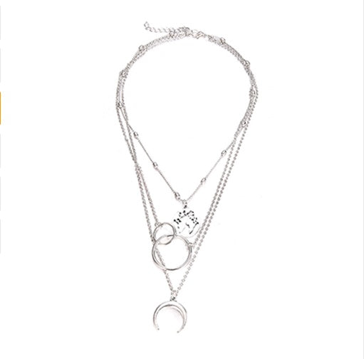 Fashionable Multilayer Gold Plated Boho Moon Map Necklace for Woman