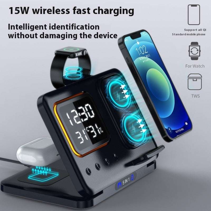 15W Wireless Chargers Stand 5 In1 LED Digital Alarm Clock Fast Charging Dock Station | Orazek UK Ltd