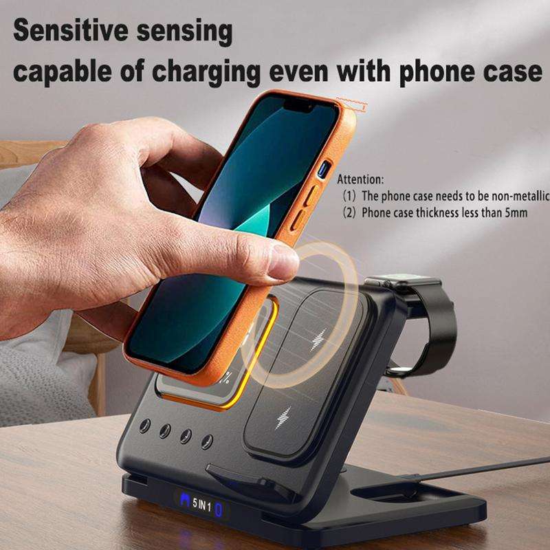 15W Wireless Chargers Stand 5 In1 LED Digital Alarm Clock Fast Charging Dock Station | Orazek UK Ltd