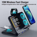15W Wireless Chargers Stand 5 In1 LED Digital Alarm Clock Fast Charging Dock Station | Orazek UK Ltd