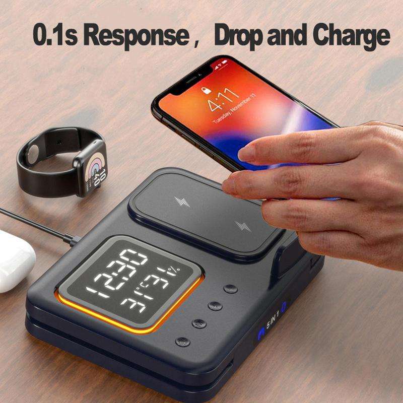 15W Wireless Chargers Stand 5 In1 LED Digital Alarm Clock Fast Charging Dock Station | Orazek UK Ltd