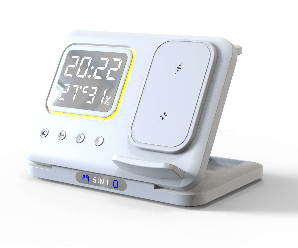 15W Wireless Chargers Stand 5 In1 LED Digital Alarm Clock Fast Charging Dock Station | Orazek UK Ltd