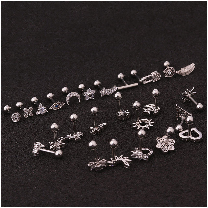 Flower Earring Stainless Steel Screw Earrings Female Zircon Earring