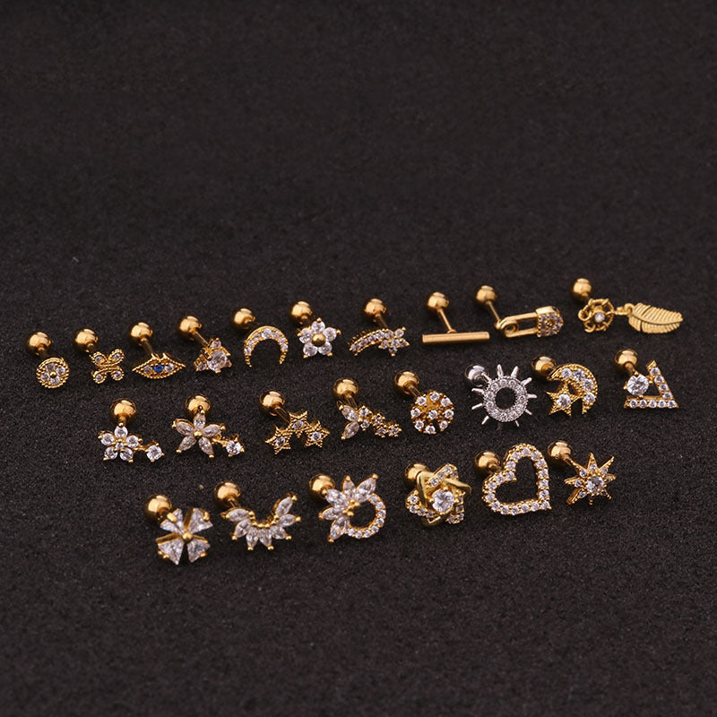 Flower Earring Stainless Steel Screw Earrings Female Zircon Earring