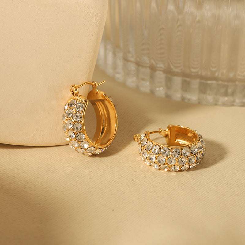 18K Gold-plated All-match Stainless Steel Earrings With Diamonds | Orazek UK Ltd