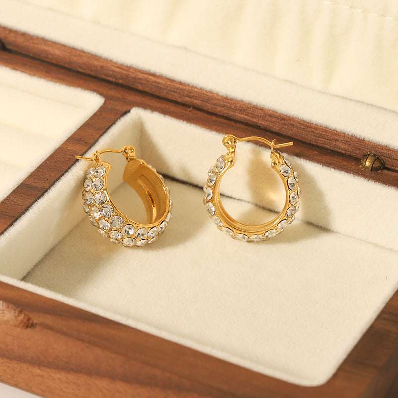 18K Gold-plated All-match Stainless Steel Earrings With Diamonds | Orazek UK Ltd