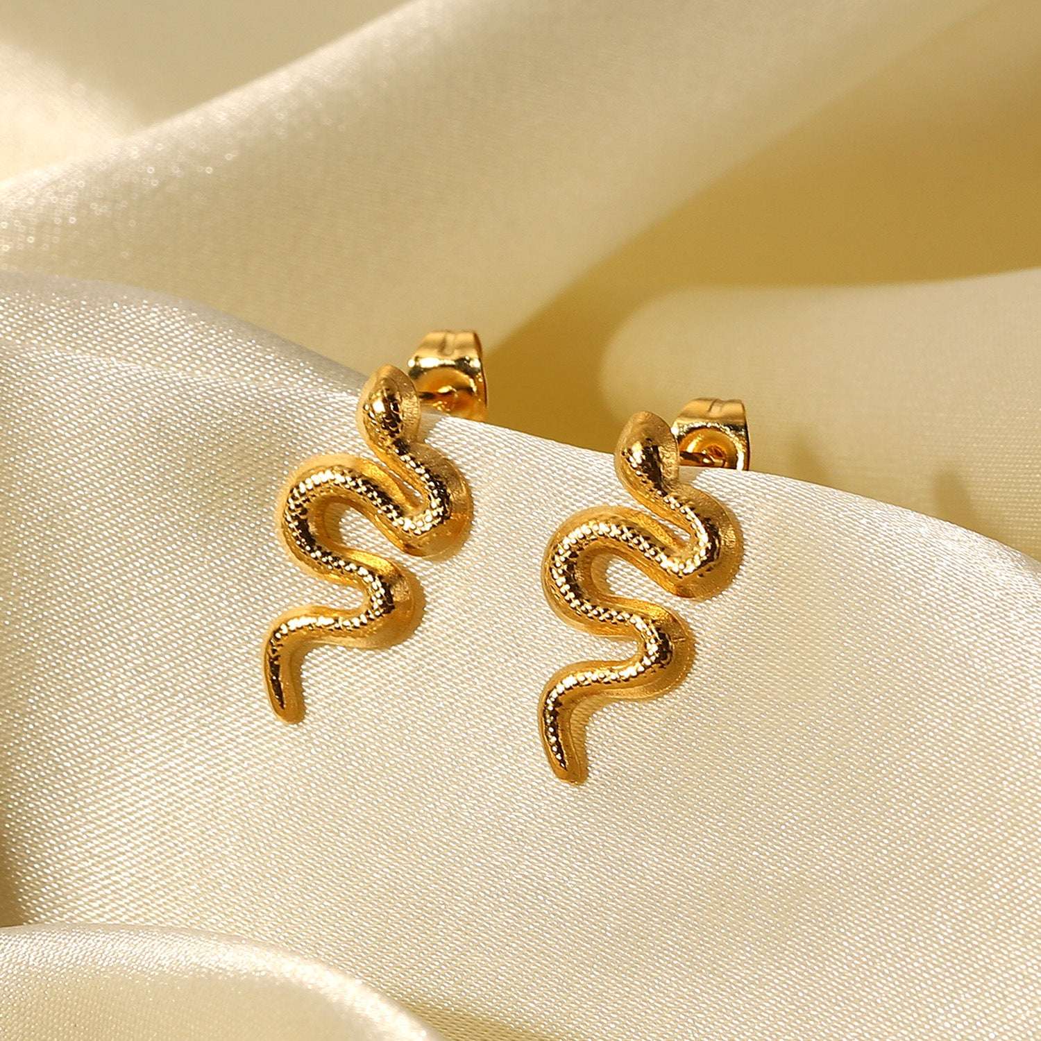 18K Gold Plated Stainless Steel Snake Stud Earrings For Women | Orazek UK Ltd
