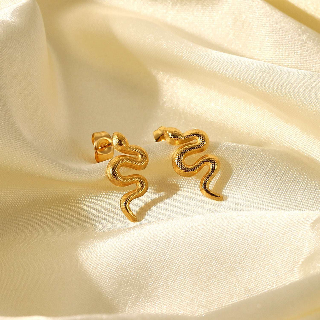 18K Gold Plated Stainless Steel Snake Stud Earrings For Women | Orazek UK Ltd