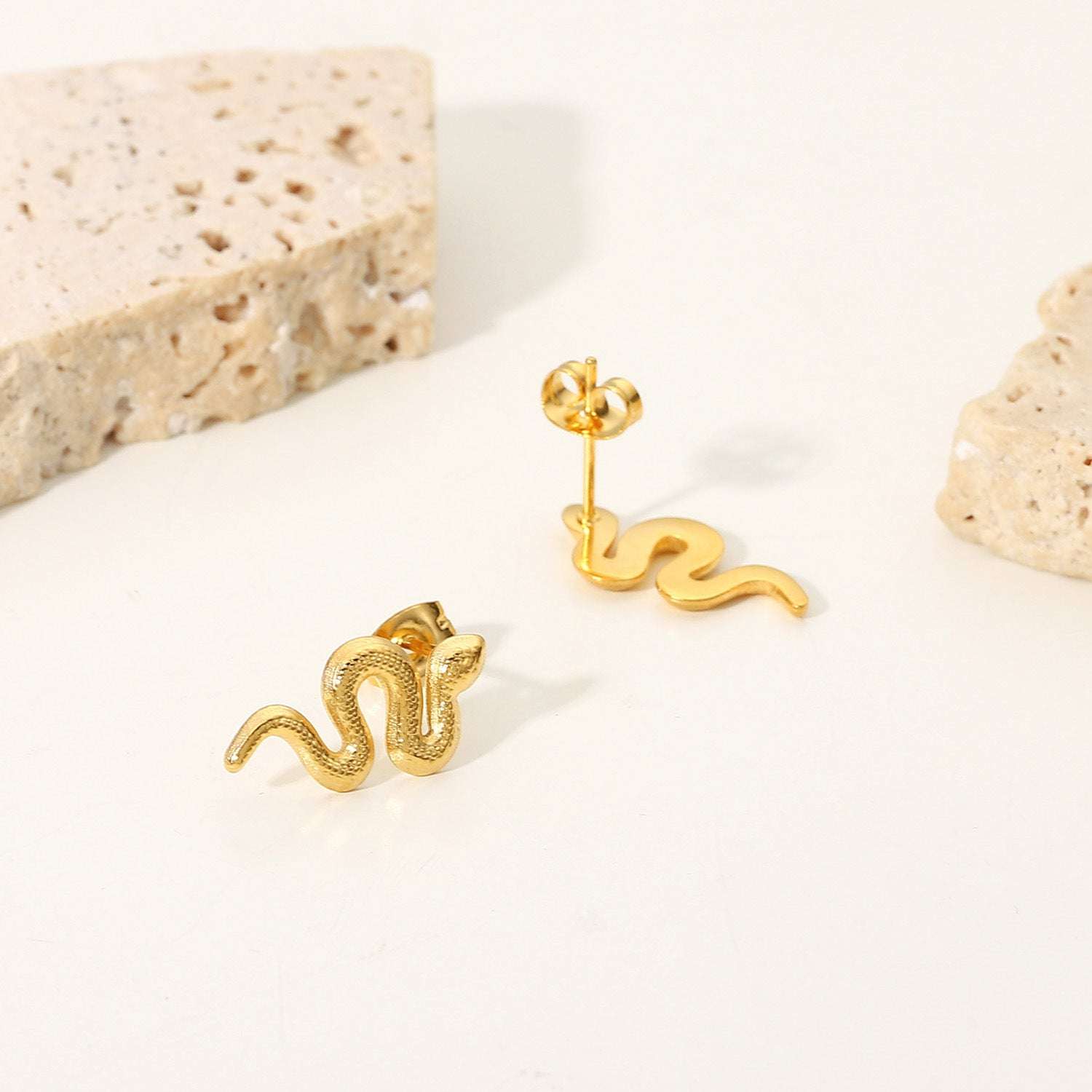 18K Gold Plated Stainless Steel Snake Stud Earrings For Women | Orazek UK Ltd
