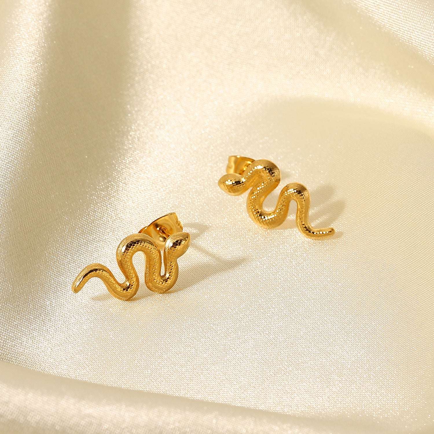 18K Gold Plated Stainless Steel Snake Stud Earrings For Women | Orazek UK Ltd