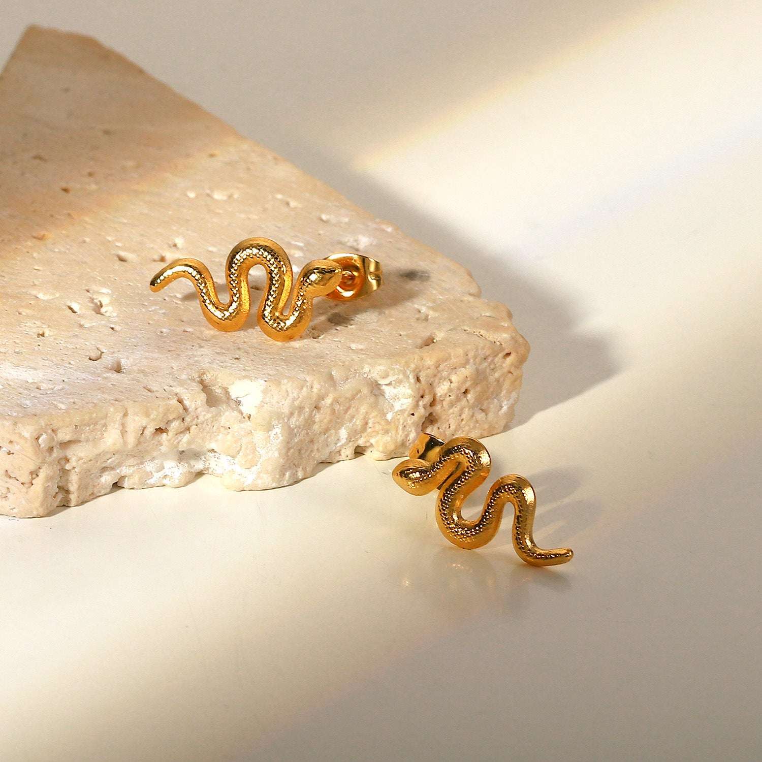 18K Gold Plated Stainless Steel Snake Stud Earrings For Women | Orazek UK Ltd