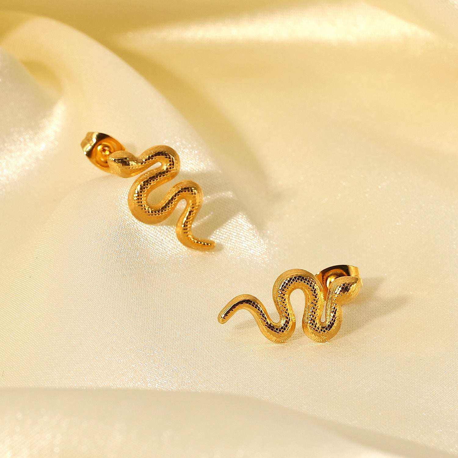 18K Gold Plated Stainless Steel Snake Stud Earrings For Women | Orazek UK Ltd