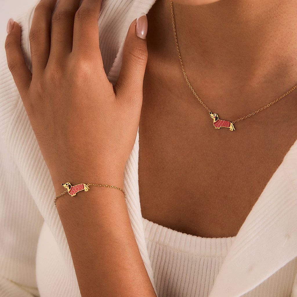 Stainless Steel Oil-Dripping Puppy Bracelet Womens High-End Necklace Light Luxury