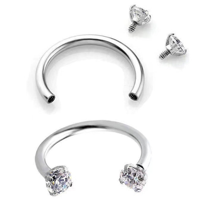 Stainless Steel Piercing Ornaments Round Double Zircon Nose Ring U-shaped Nose Ring