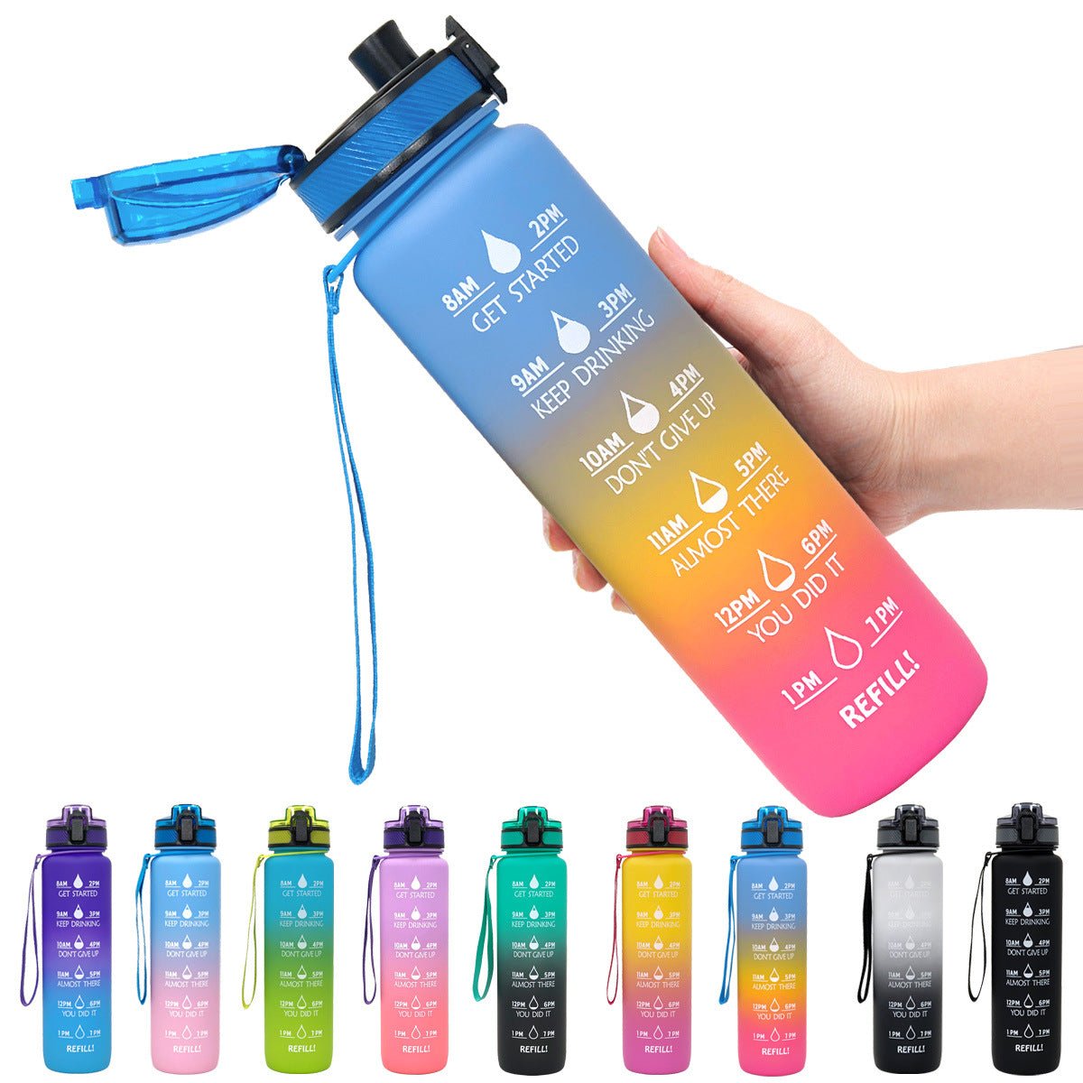 1L Tritan Water Bottle With Time Marker Bounce Cover Motivational Water Bottle Cycling Leakproof Cup For Sports Fitness Bottles | Orazek UK Ltd