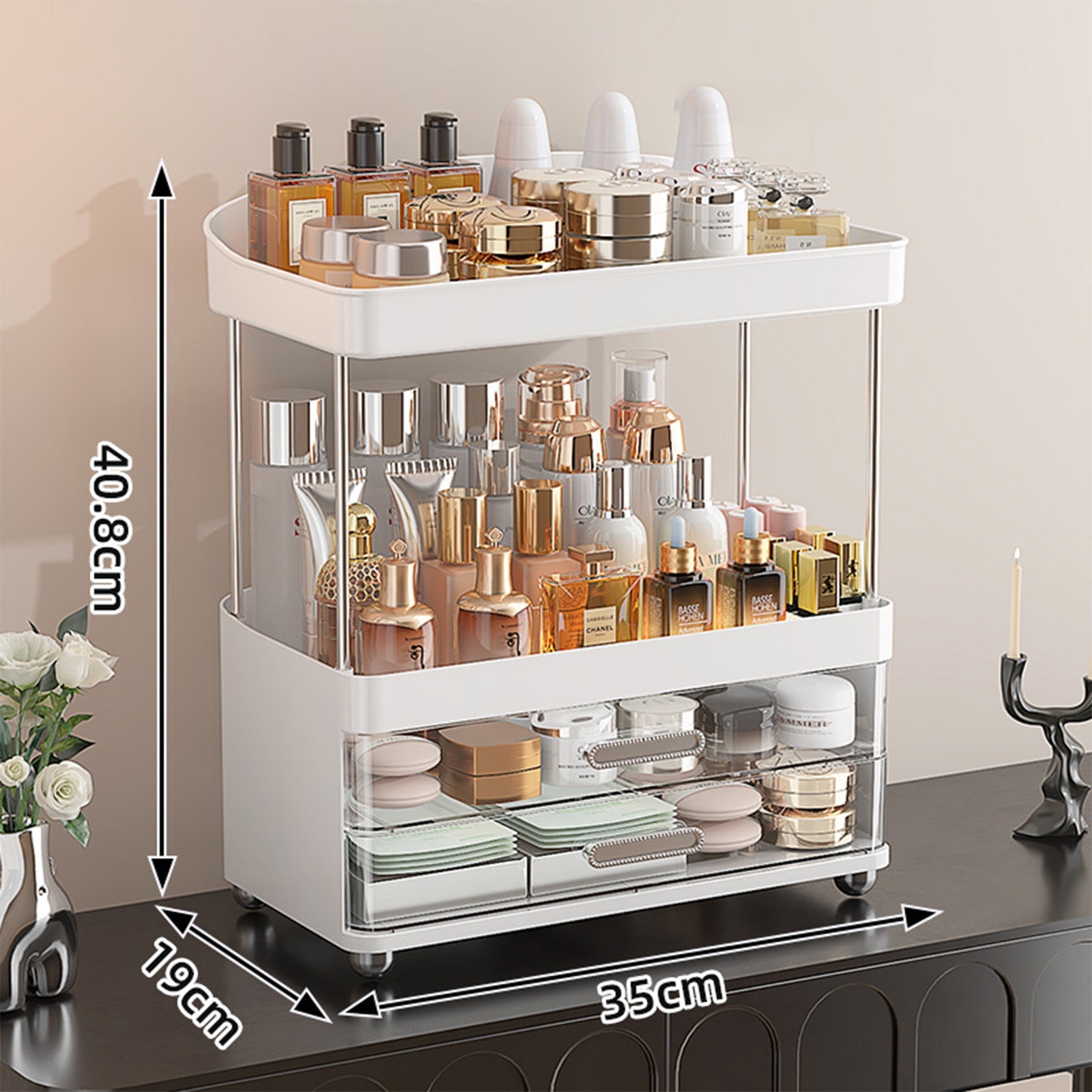 2 Drawers Makeup Organizer - 4 Tier Bathroom Organizers And Storage, Versatile Perfume Vanity Organizer, Ideal For Cosmetic, Large Skincare, Face Mask, Office Supplies | Orazek UK Ltd