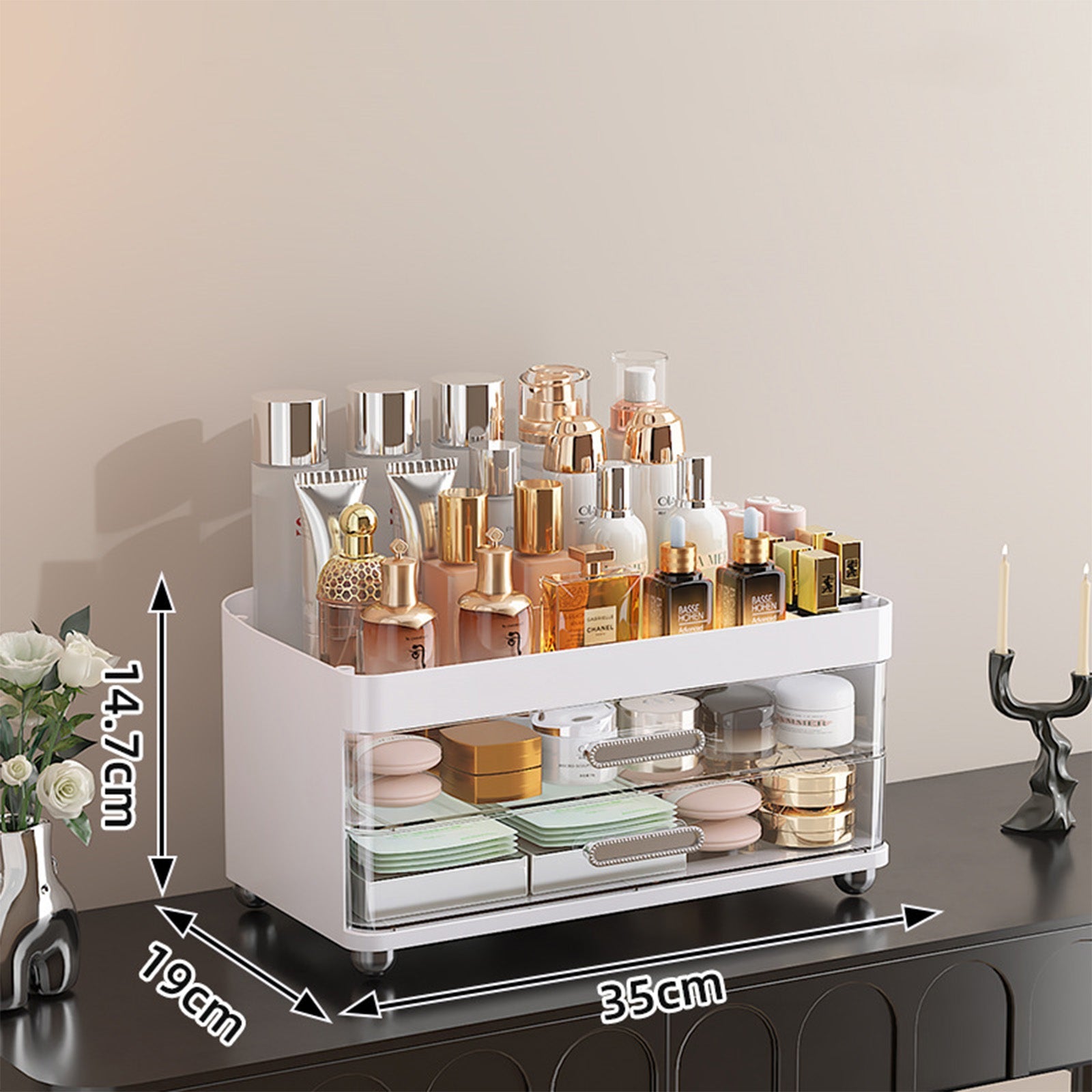 2 Drawers Makeup Organizer - 4 Tier Bathroom Organizers And Storage, Versatile Perfume Vanity Organizer, Ideal For Cosmetic, Large Skincare, Face Mask, Office Supplies | Orazek UK Ltd