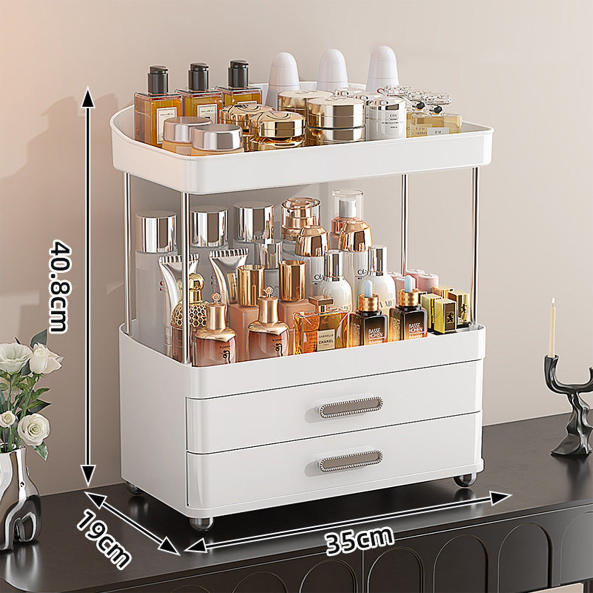2 Drawers Makeup Organizer - 4 Tier Bathroom Organizers And Storage, Versatile Perfume Vanity Organizer, Ideal For Cosmetic, Large Skincare, Face Mask, Office Supplies | Orazek UK Ltd