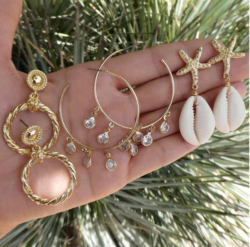 Alloy Shell Earring Contracted Shell Combination 3 Pieces Set