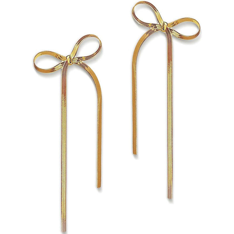 Stainless Steel Jewelry Wholesale Non-tarnish Herringbone Bow Earrings Hypoallergenic 18k Gold Plated Ribbon Bow Bowknot Earring