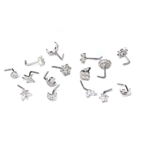 20GL Shape Stainless Steel Nose Stud Micro Set Zircon Nose Ring Orazek UK Ltd