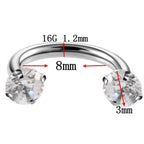 Stainless Steel Piercing Ornaments Round Double Zircon Nose Ring U-shaped Nose Ring