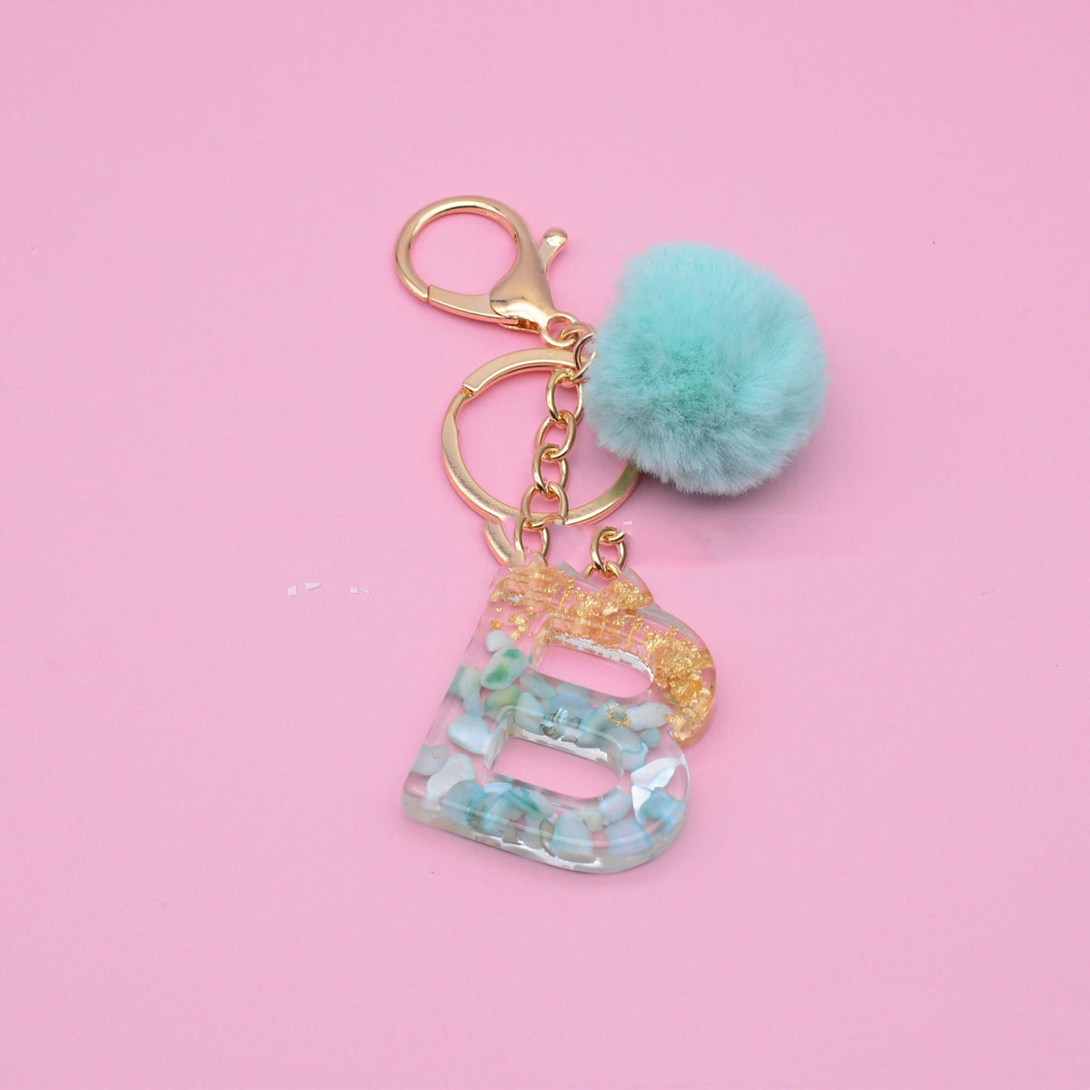 26 English Alphabet Keychains Green Shell And Gold Foil Epoxy Bag | Orazek UK Ltd