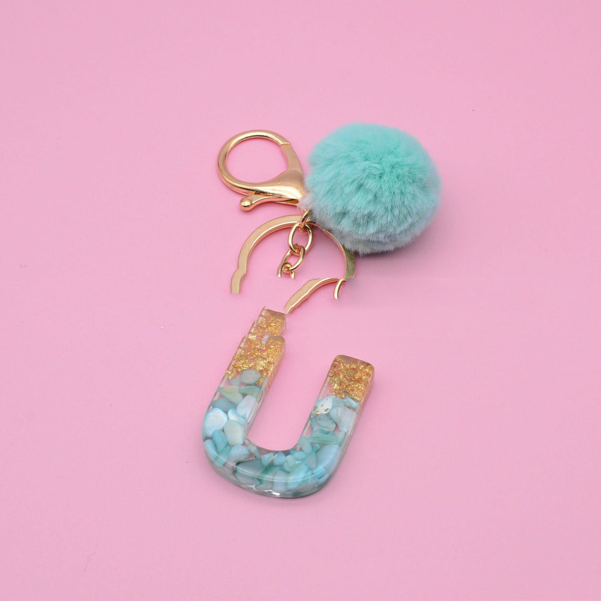26 English Alphabet Keychains Green Shell And Gold Foil Epoxy Bag | Orazek UK Ltd