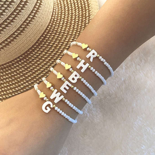 26 Letters White Shell Beaded Bracelet Women Metal Love Design Bracelet Jewelry | Orazek UK Ltd