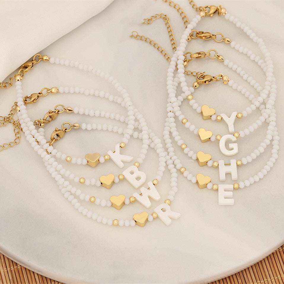 26 Letters White Shell Beaded Bracelet Women Metal Love Design Bracelet Jewelry | Orazek UK Ltd