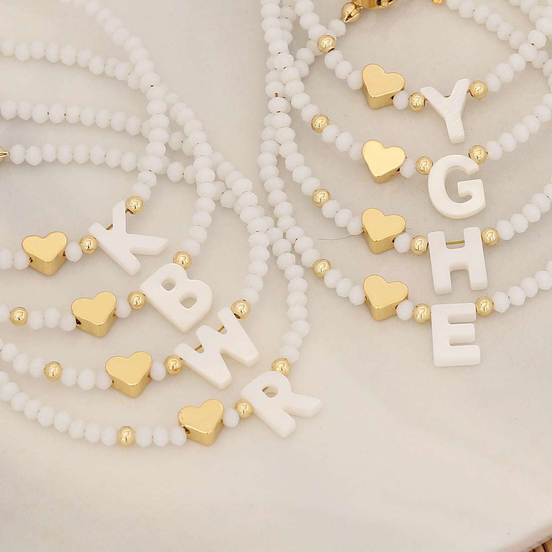 26 Letters White Shell Beaded Bracelet Women Metal Love Design Bracelet Jewelry | Orazek UK Ltd