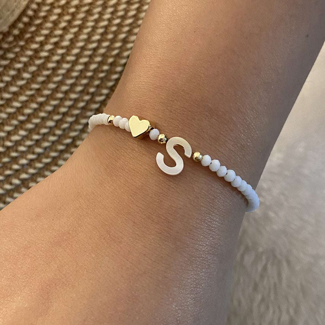 26 Letters White Shell Beaded Bracelet Women Metal Love Design Bracelet Jewelry | Orazek UK Ltd