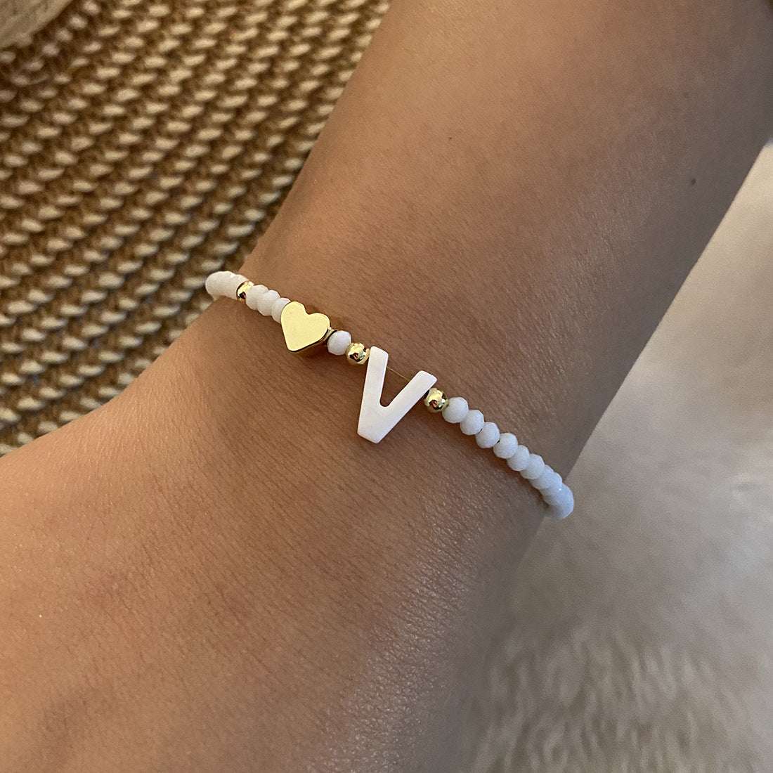 26 Letters White Shell Beaded Bracelet Women Metal Love Design Bracelet Jewelry | Orazek UK Ltd