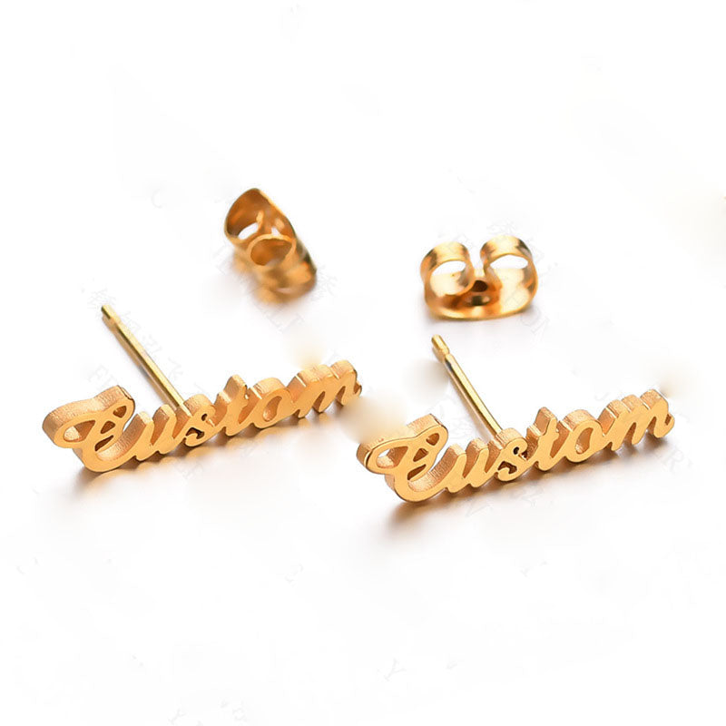 Custom Name Stud Earrings For Women Girl Stainless Steel Jewelry Personalized Nameplate Earrings Daily Wearing Accessories