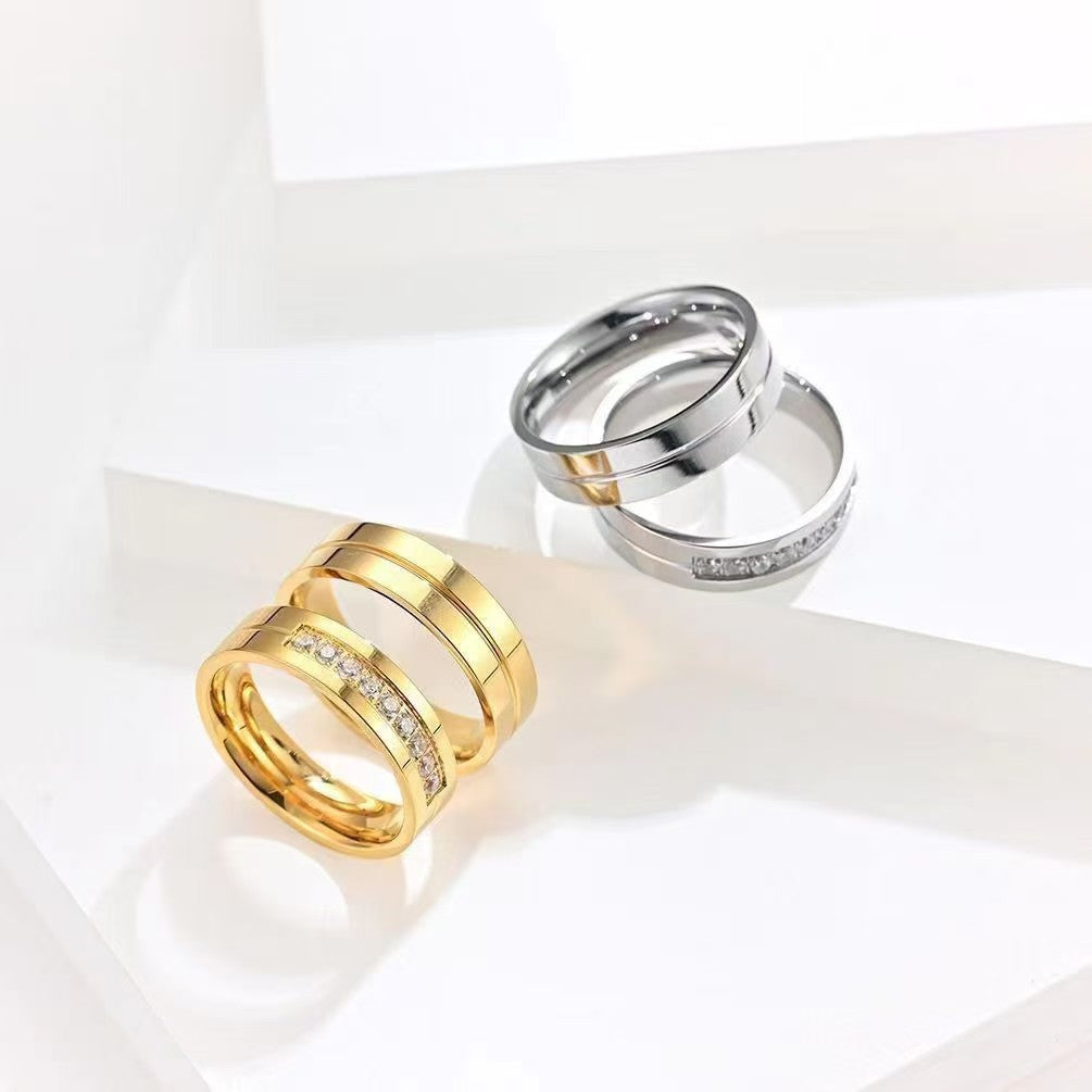 Stainless Steel Diamond-studded Couple Rings
