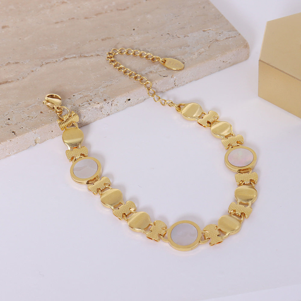 Frosty Wind 18k Gold Color Preserving Jewelry Small Flower Round White Sea Shell Bracelet Women
