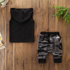 2PCS Toddler Kids Baby Boy Sleeveless Hooded Clothes T-shirt Tops Camo Pants Outfits | Orazek UK Ltd