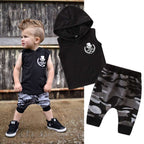 2PCS Toddler Kids Baby Boy Sleeveless Hooded Clothes T-shirt Tops Camo Pants Outfits | Orazek UK Ltd