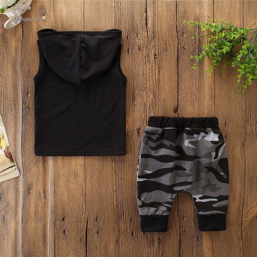 2PCS Toddler Kids Baby Boy Sleeveless Hooded Clothes T-shirt Tops Camo Pants Outfits Orazek UK Ltd