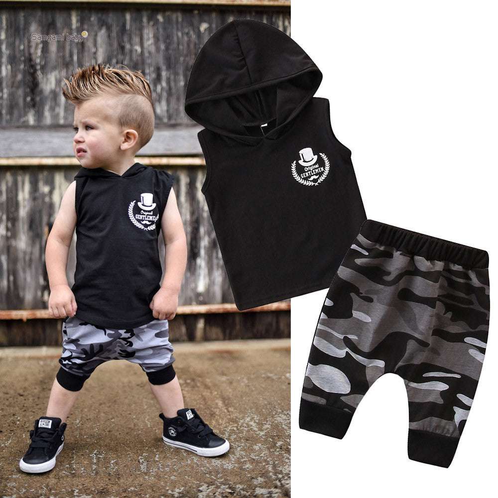 2PCS Toddler Kids Baby Boy Sleeveless Hooded Clothes T-shirt Tops Camo Pants Outfits Orazek UK Ltd