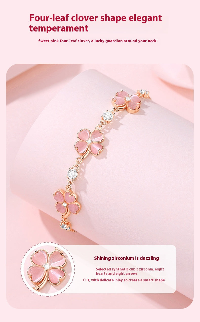 Crystal Clover Bracelet Female Peach Blossom High Sense