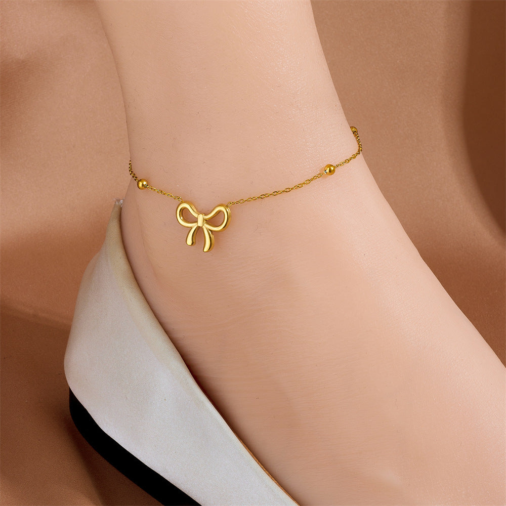 Titanium Steel Non Fading Cute Hollow Bow Pendant Necklace