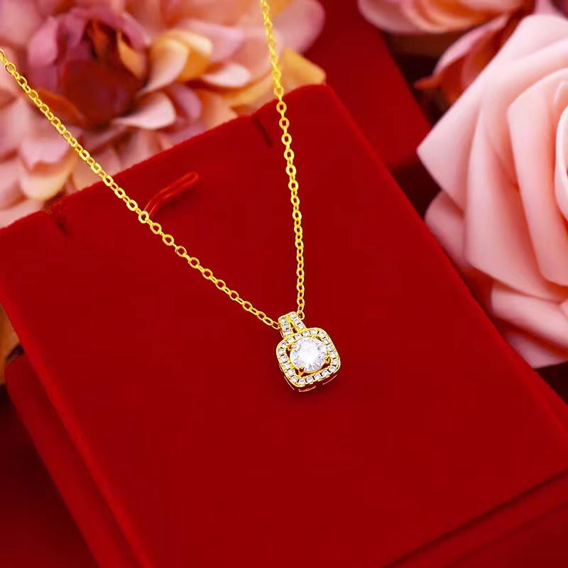 Cubic Zirconia Gem Pendant Chain Choker Necklace set For Women Gold Color Stud Earring Statement Wedding Ring Fashion Jewelry Set