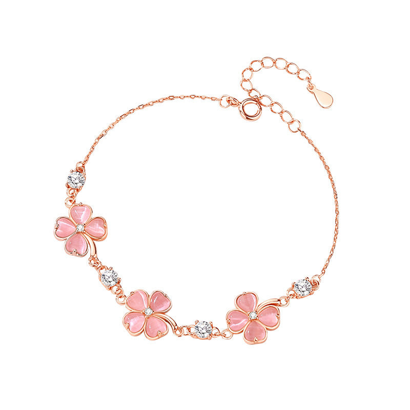 Crystal Clover Bracelet Female Peach Blossom High Sense