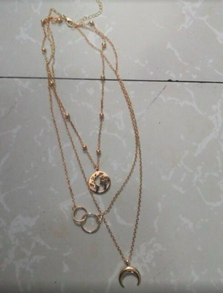 Fashionable Multilayer Gold Plated Boho Moon Map Necklace for Woman
